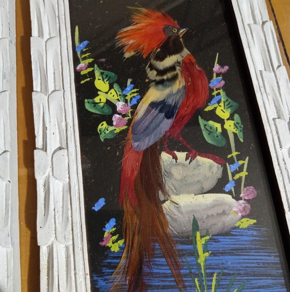 Vintage Mexican Folk Art Feather Bird Painting - Picture 3 of 5